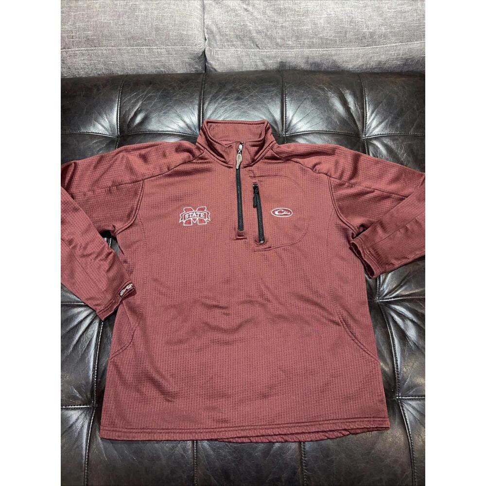 Drake 1/4 Zip Pullover MENS M Maroon Sweater Zip Pocket Mississippi State